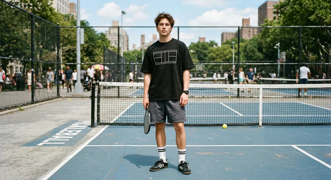 streetwear pickleball outfit black oversized geometric tee
