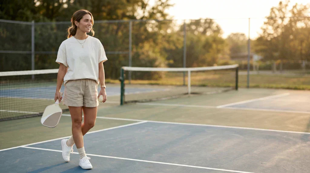 aesthetic pickleball gear minimalist outfit muted palette lookbook