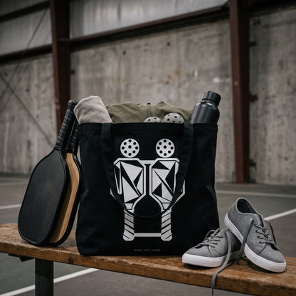Gemini — Split Form tote bag — black pickleball tote bag packed with paddles, balls and kit courtside