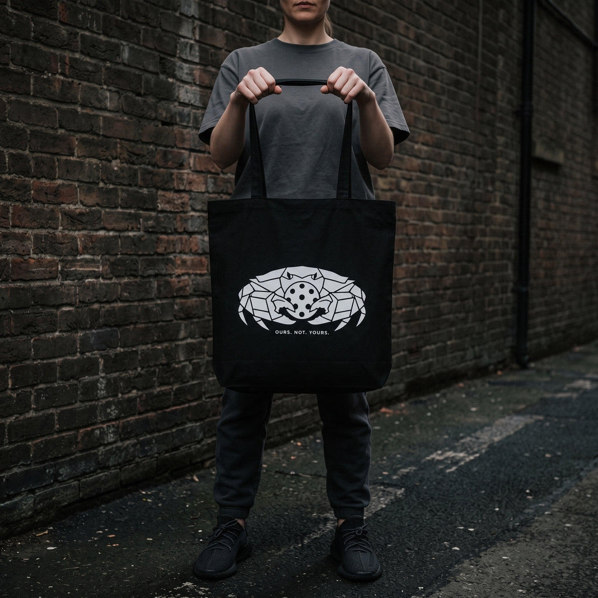 Cancer — Access Denied tote bag — model carrying the black organic cotton pickleball tote bag