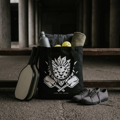 Leo — Centre Court tote bag — black pickleball tote bag packed with paddles, balls and kit courtside