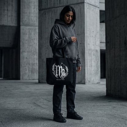 Virgo — Nothing By Chance tote bag — model carrying the black organic cotton pickleball tote bag