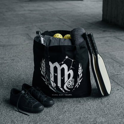 Virgo — Nothing By Chance tote bag — black pickleball tote bag packed with paddles, balls and kit courtside